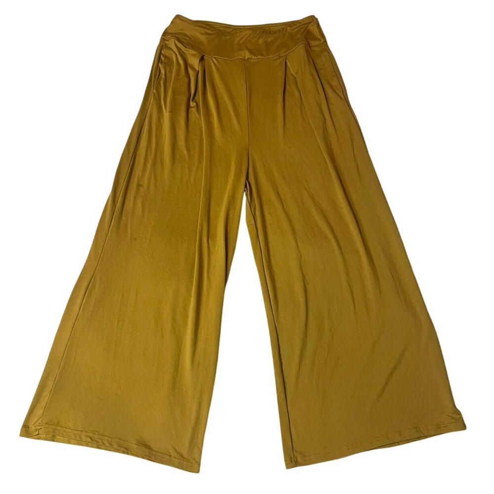 ShoSho Boho Athleisure Mustard Yellow Stretchy High Waist Culotte Capri Pants Lg